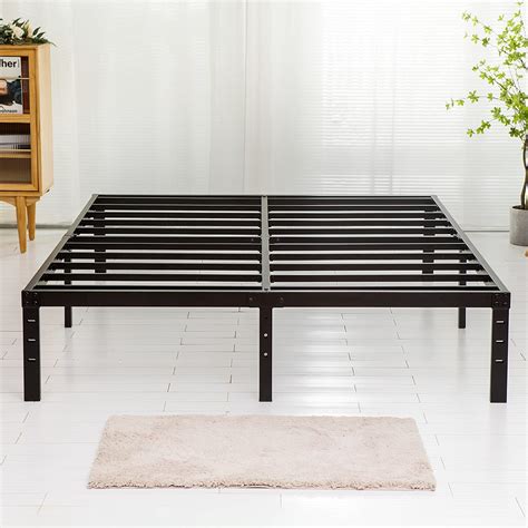 14 inch platform metal bedframe queen with brackets|sturdy metal bed frame queen.